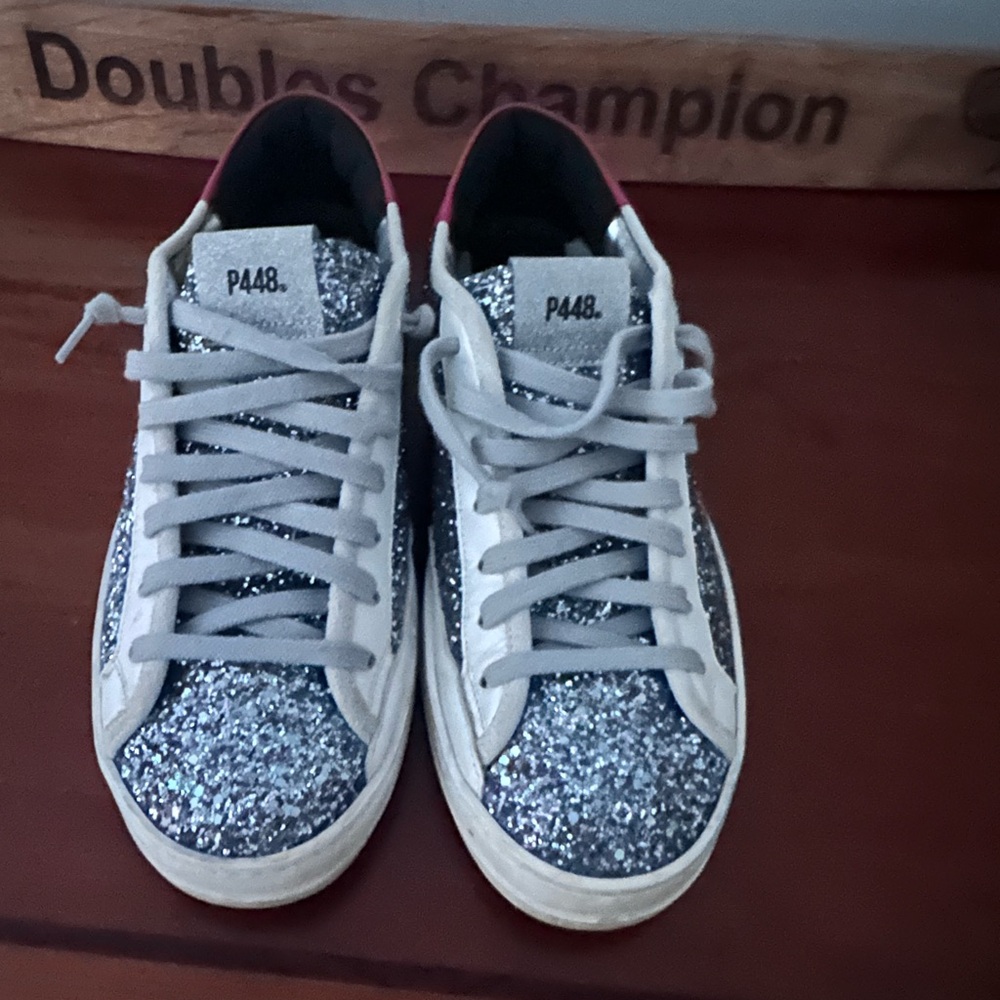 P448 Johnny Silver Pink Glitter Sneaker sz 38.